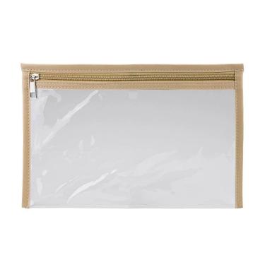 Imagem de Pasta Organizadora Le Pvc Transparente com Acabamento em Pu com Zíper - Bege 20x30 Cm