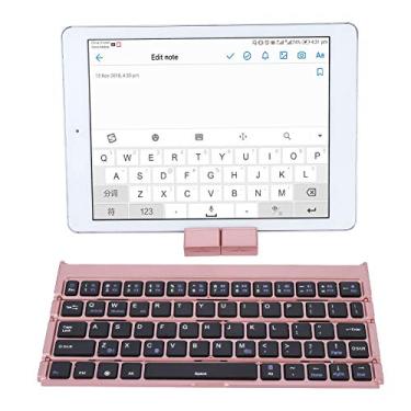 Imagem de Teclado dobrável, teclado de interruptor inteligente Bluetooth sem fio portátil com suporte, para smartphone, tablet, laptop (ouro rosa)