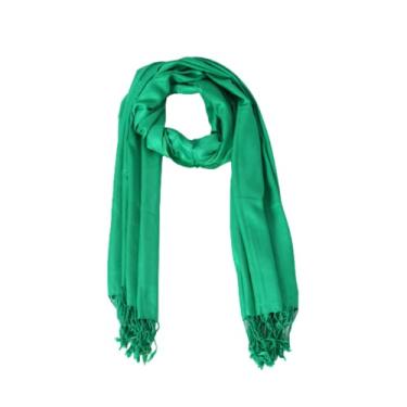 Imagem de Cachecol Pashmina Grosso Lenço Viscose Echarpe Lisa Verde Bandeira 220g