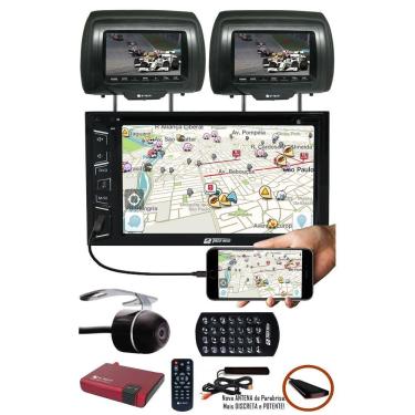 Imagem de DVD Player 2 Din Tiger Auto Universal Tela 6,2&quot; Espelhamento Bluetooth USB + 2 Encosto Cabeça AV + Câmera Ré + Receptor TV Digital