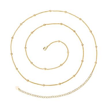 Imagem de PEARLADA Corrente corporal de biquíni de praia minimalista, corrente de pérola de ouro 18 K, pingente de concha ajustável, joia moderna feita à mão para mulheres, corrente de cintura sexy