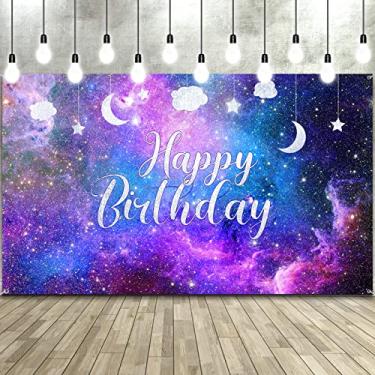Imagem de Space Galaxy Birthday Backdrop Cosmic Galaxy Background Starry Universe Nebula Stars Photography Background Banner for Kids Birthday Party Baby Shower Decoration, 70.8 x 43.3 Inches