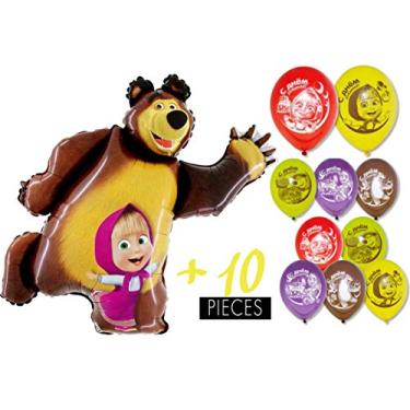Imagem de Masha and the Bear Conjunto de balões coloridos coloridos 1 + 10 peças para decoração de aniversário de feliz aniversário Masha y el Oso