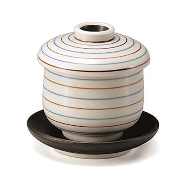 Imagem de IPPINKA Copo Chawanmushi japonês com tampa e pires, mino-yaki, feito no Japão, Koma-suji