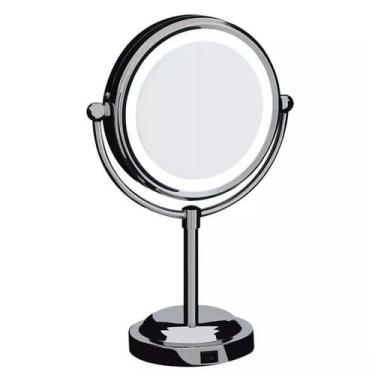 Espelho Maquiagem Dupla Face Luz Led FH-803 Emson Dobrável Gira Aumento 10x  Organizador