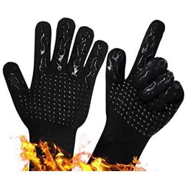 Imagem de MAXBROTHERS Luvas para churrasco 800 ° C Luvas resistentes ao calor para churrasco Almofada de isolamento térmico para churrasco à prova de fogo, luvas de silicone antiderrapantes para churrasco, cozinhar, assar, churrasco, soldar (Preto 1)