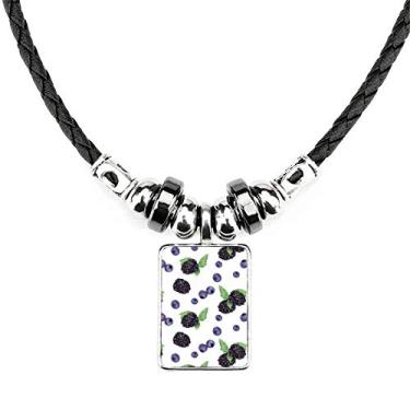 Imagem de DIYthinker Pingente de corda de couro com pingente de corda de couro com ilustração de frutas de blueberry