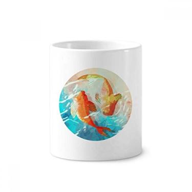 Imagem de Red Koi Fishes Aquarela Estilo Japão, Escova de Dentes Caneca, Copo de Cerâmica Branco 355 ml