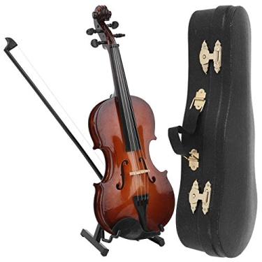 Imagem de Mini violino de madeira feito à mão, ornamentos de modelo de mini instrumento musical de 20 cm com caixa de presente - pequeno brinquedo de violino para decoração de casa