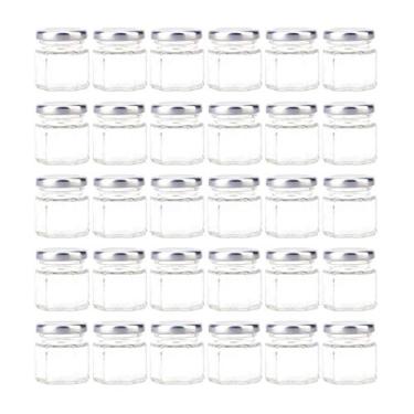 Imagem de Embalagem com 30 mini frascos de vidro hexagonal Tebery com tampas prateadas forradas com Plastisol para especiarias, mel, lata, presentes e artesanato