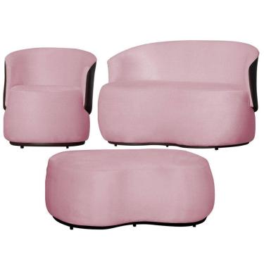 Imagem de Kit 1 Poltrona 1 Namoradeira e 1 Puff Grande Suede Estilo Orgânico Beatriz Composê Corino Marrom - Estopar