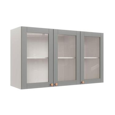 Imagem de Armário Aéreo 3 Portas 120cm com Porta de Vidro Arizona Cabecasa Madeiramadeira Branco/Cinza