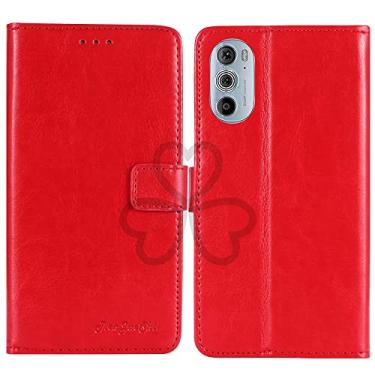 Imagem de TienJueShi Capa protetora de couro flip retrô com suporte vermelho para celular TPU silicone para Motorola Edge 30 Pro 6,7 polegadas capa de gel carteira Etui