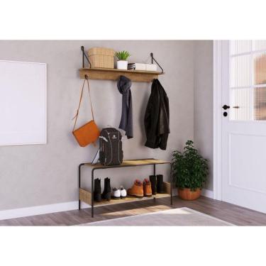 Imagem de Conjunto Prateleira Decorativa e Sapateira Banco Multiuso Industrial Artesano Vermont/P...