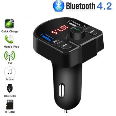 Imagem de Transmissor Bluetooth FM para carro  Modulador auxiliar USB  Kit mãos livres para carro  Leitor de