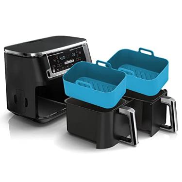 Imagem de Forro de silicone para fritadeira de ar para Ninja Foodi Dual DZ201/DoubleStack SL201 8QT, 2 peças reutilizáveis Airfryer cesta dupla para Chefman 6QT/Instant Vortex Plus XL 8QT | Antiaderente |