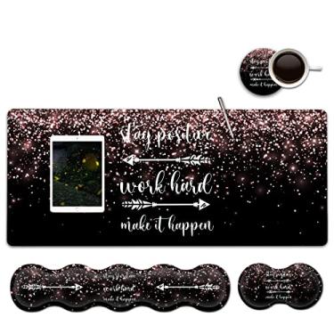 Imagem de Mouse pad grande para jogos, tapete de mesa de escritório estendido, almofada de escrita à prova d'água para descanso de pulso ergonômico para mouse e teclado em casa, suporte de pulso preto com