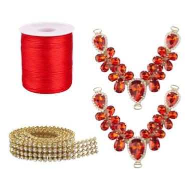 Imagem de Kit Cabedal em V Cristal Chinelo Decoração Design Pedrarias Estilo Customização Artesanato (Vermelho)