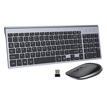 Imagem de Teclado e mouse sem fio – 2,4 G USB ergonômico tamanho completo compacto teclado sem fio combo para PC, computador, laptop, Windows mac, MacBook - preto e cinza