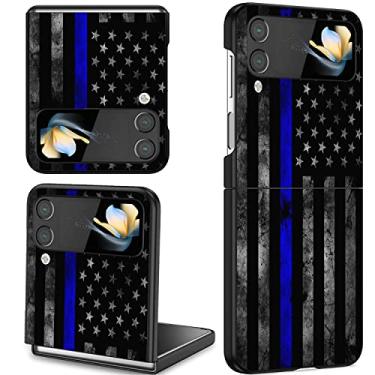 Imagem de BWOOLL Capa para celular Samsung Galaxy Z Flip 4, Slim Fit Hard PC à prova de choque, dobrável, elegante, capa protetora para Samsung Galaxy Z Flip 4 5G 2022, linha azul fina bandeira dos EUA