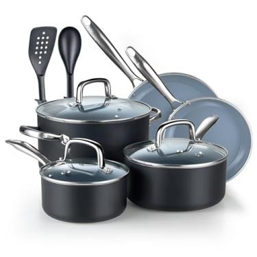 Imagem de Cook N Home conjunto de panelas antiaderentes com revestimento de cerâmica, Cinza, 10 PC, 1