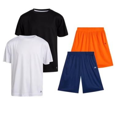 Imagem de RBX Conjunto de shorts ativos para meninos – Camiseta Dry Fit e shorts de ginástica de malha de desempenho – Conjunto de roupa atlética para meninos (8-20), Azul rápido/branco, 8