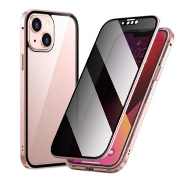 Imagem de KOMISS Capa antiespiar para iPhone 14Pro Max/14 Pro/14 Plus/14, [proteção total] Protetor de vidro dupla face com adsorção magnética, capa de metal transparente, rosa, 14 Pro Max de 6,7 polegadas