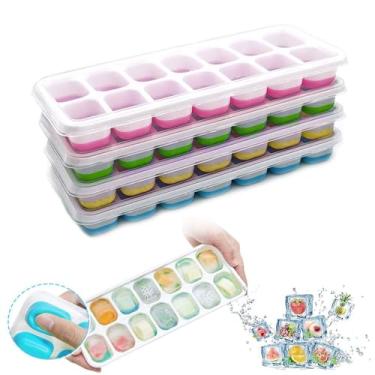 Imagem de Bandejas de gelo para cubos de gelo, 48 peças, fácil de liberar, com tampa removível resistente a derramamentos, bandejas de gelo de silicone flexíveis empilháveis com capas para freezer, coquetel,