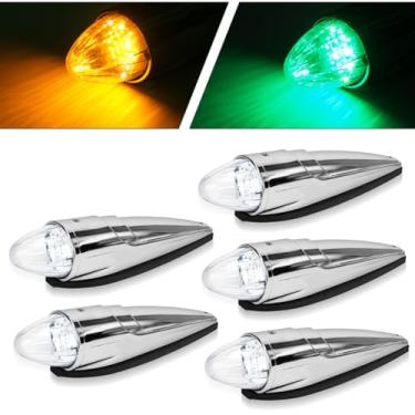 Imagem de 5 peças 21 luzes LED de duas cores marcadoras de cabine, lentes transparentes cromadas para torpedo, luzes superiores de corrida no teto, substituição para caminhões pesados Kenworth Freightliner