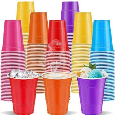 Imagem de 120 peças de copos de plástico coloridos de 473 ml, copos de plástico de cores sortidas, copos de festa coloridos de 473 ml, para beber, degustações, lanches, churrascos, piqueniques