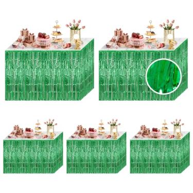 Imagem de Ohiyoo Pacote com 5 saias de mesa de franja de folha verde 73 x 272 cm de folha metálica com franjas cortinas de estanho cortina de flâmula pano de fundo desfile flutua aniversário Halloween decoração