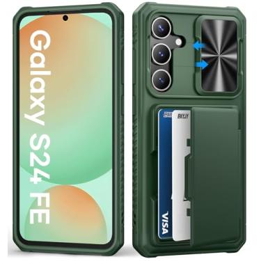 Imagem de BXYJY Capa para Samsung Galaxy S24 FE com suporte para cartão (loja de 4 a 5 cartões), bloqueio RFID, capa de lente deslizante, proteção contra quedas de grau militar, capa carteira de silicone