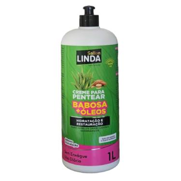 Imagem de Creme para Pentear 1L Babosa + Óleos Especiais Hidratação e Restauração Intensa Para Cabelos Danificados Sallon Linda