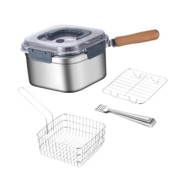 Imagem de Bothyi Fritadeira portátil de aço inoxidável, panela quadrada à prova de ferrugem com tampa transparente, filtro de alimentos, fritadeira para uso comercial