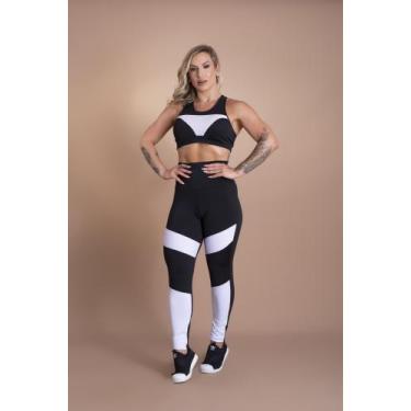 Imagem de Conjunto Fitness Feminino Calça Legging Cintura Alta E Top Tela Moda T