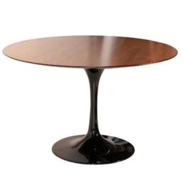Imagem de Mesa De Jantar Tulipa Saarinen Redonda 90 Cm Tampo Imbuia Base Preta -