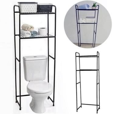 Imagem de Rack Estante Banheiro Organizaçao 2 Prateleiras Aço Preto Sobre Vaso M