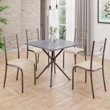 Imagem de Conjunto Sala de Jantar Mesa Quadrada 75x75cm Tampo Granito Ocre 4 Cad