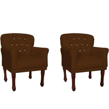 Imagem de Kit 2 Poltronas Decorativa Ester Suede Marrom Pés Madeira Ms Decor - M