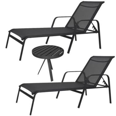 Imagem de Kit 2 Espreguiçadeira Premium para Piscina Preta com Mesinha - Nossa K