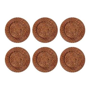 Imagem de Kit 6 Sousplat Redondo Mundiart Rattan Bambu Cores Variadas, Marrom-es