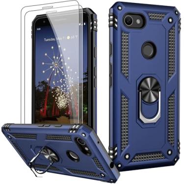 Imagem de LUMARKE Capa para Google Pixel 3A XL com protetor de tela, capa protetora de grau militar testada contra quedas de 4,9 m com suporte magnético de anel compatível com suporte de carro azul