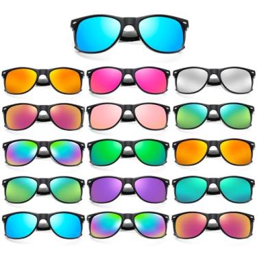 Imagem de Matcheck Óculos de sol 16 cores neon retrô armação preta lentes espelhadas clássico atacado atacado aniversário praia piscina festa brindes unissex adulto