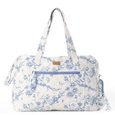 Imagem de Staya Bolsa esportiva acolchoada – companheira de viagem perfeita, bolsa de fim de semana acolchoada para mulheres,, Floral azul, Medium