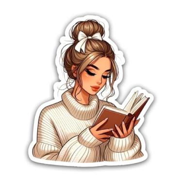 Imagem de Adesivo de mulher inteligente lendo um livro 12 x 12 cm adesivos para amantes de livros para janela de carro, laptop, van, veículos, notebook, mulheres, meninas, caminhão, telefone, garrafa de água