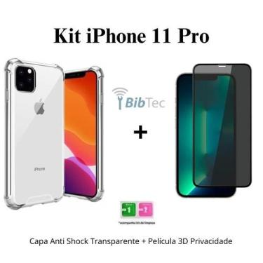 Imagem de Kit Capa Capinha Transparente + Película 3D Privacidade para Iphone 11