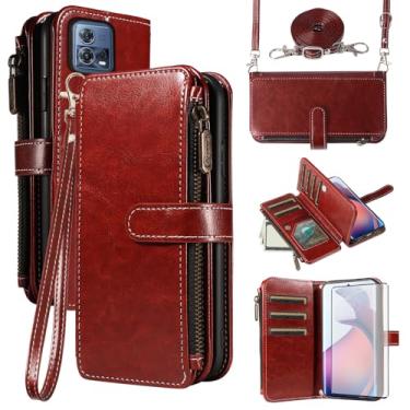 Imagem de Asuwish Capa de telefone para Motorola Edge 30 Fusion/Moto S30 Pro 5G capa com protetor de tela de vidro temperado e cordão com zíper carteira suporte para cartão suporte acessórios de celular 2022