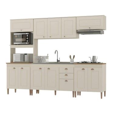 Imagem de Cozinha Completa Viena Com 11 Portas E 3 Gavetas Atualle Off White Fosco Com Canelato Rustico