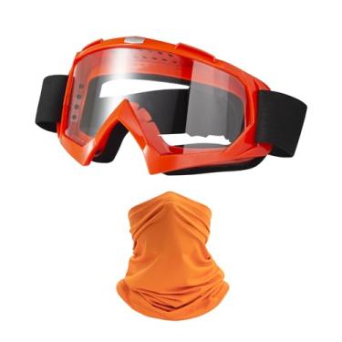 Imagem de LJDJ Óculos de Motocicleta Dirt Bike ATV Off-Road Riding Motocross Óculos com Proteção Solar UV Polaina de Pescoço Cobertura Facial (Lente Laranja/Transparente)