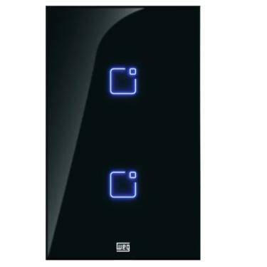 Imagem de Interruptor Touch Inteligente 2 Botoes WI-FI 10A + RF com Placa 4X2 WEG Home PRET.